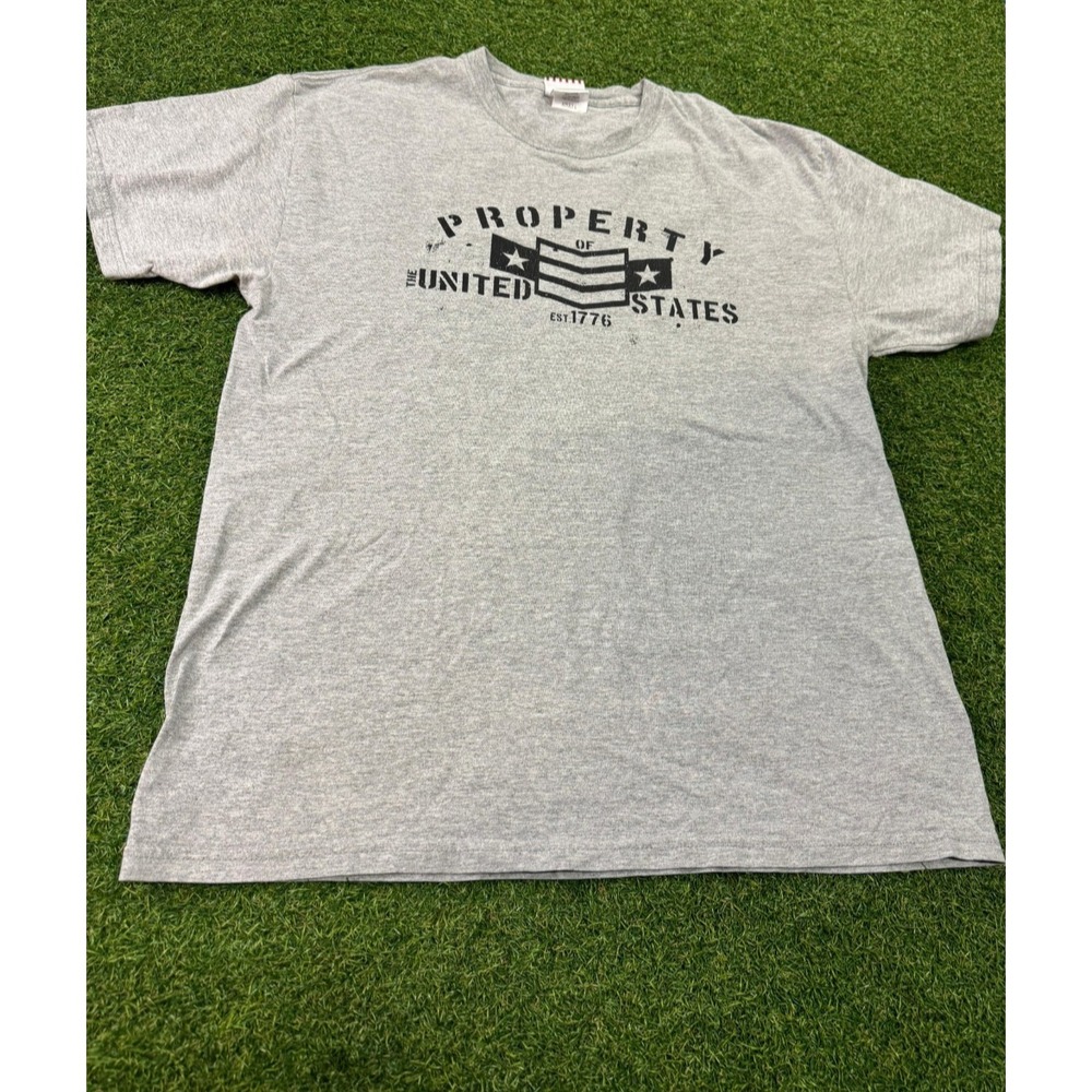 Property United States T Shirt Men Large Heather Gray Cotton Graphic Casual Wear